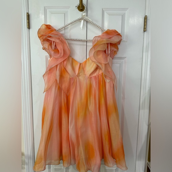 ASOS Luxe ruffle shoulder cupped babydoll mini dress in multi - size 12 - Picture 3 of 4